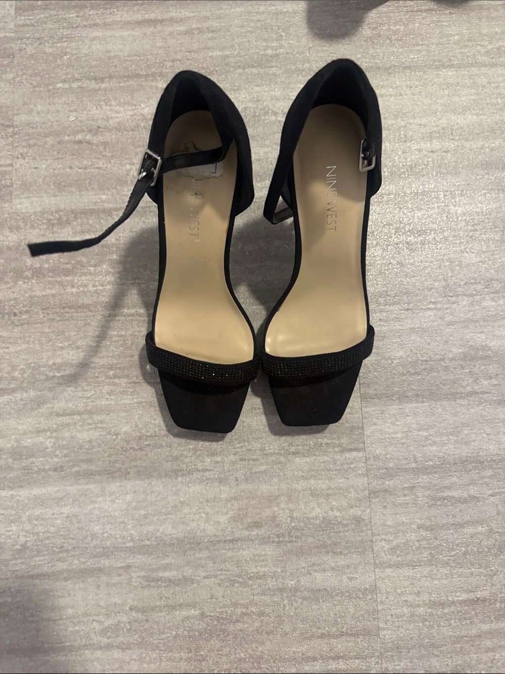 Nine West Black Square-Toe Ankle-Strap Block Heels